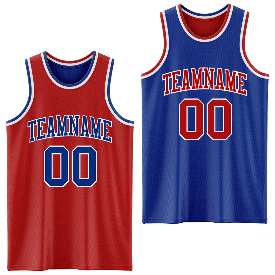 Custom Red Royal-White Reversible Double Side Sublimation Basketball Suit Jersey