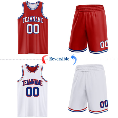 Custom Red White-Royal Reversible Double Side Sublimation Basketball Suit Jersey