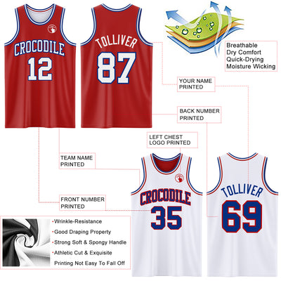 Custom Red White-Royal Reversible Double Side Sublimation Basketball Suit Jersey