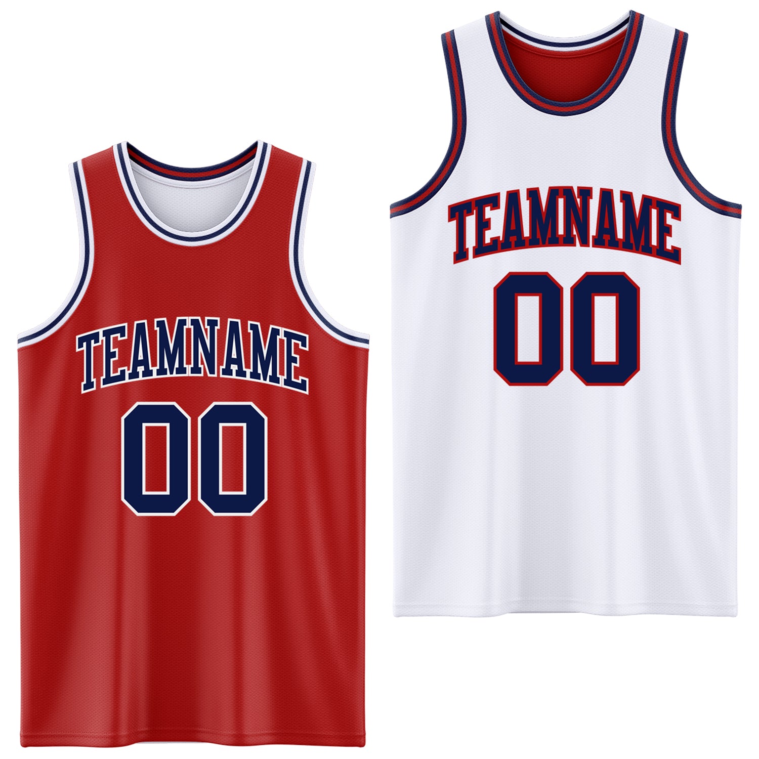 Custom Red Navy-White Reversible Double Side Sublimation Basketball Suit Jersey