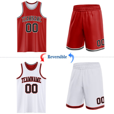 Custom Red Black-White Reversible Double Side Sublimation Basketball Suit Jersey