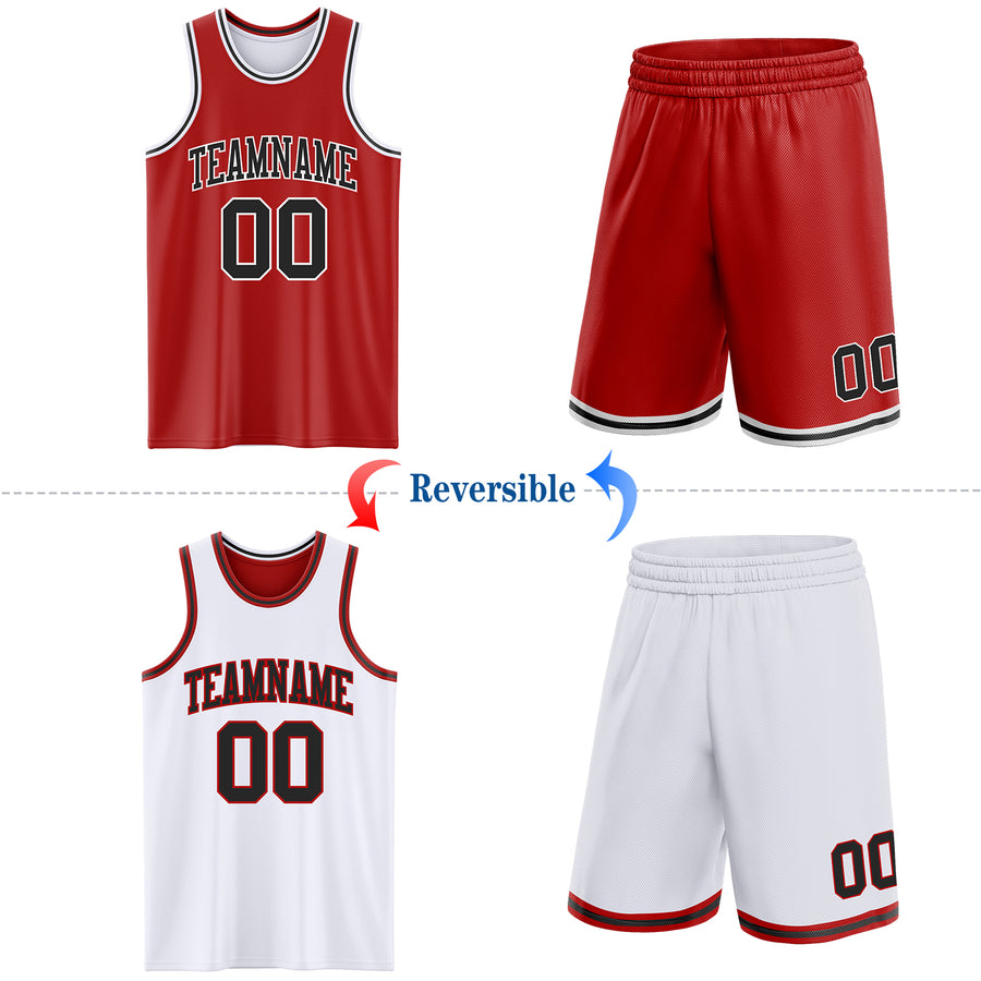 Custom Red Black-White Reversible Double Side Sublimation Basketball Suit Jersey