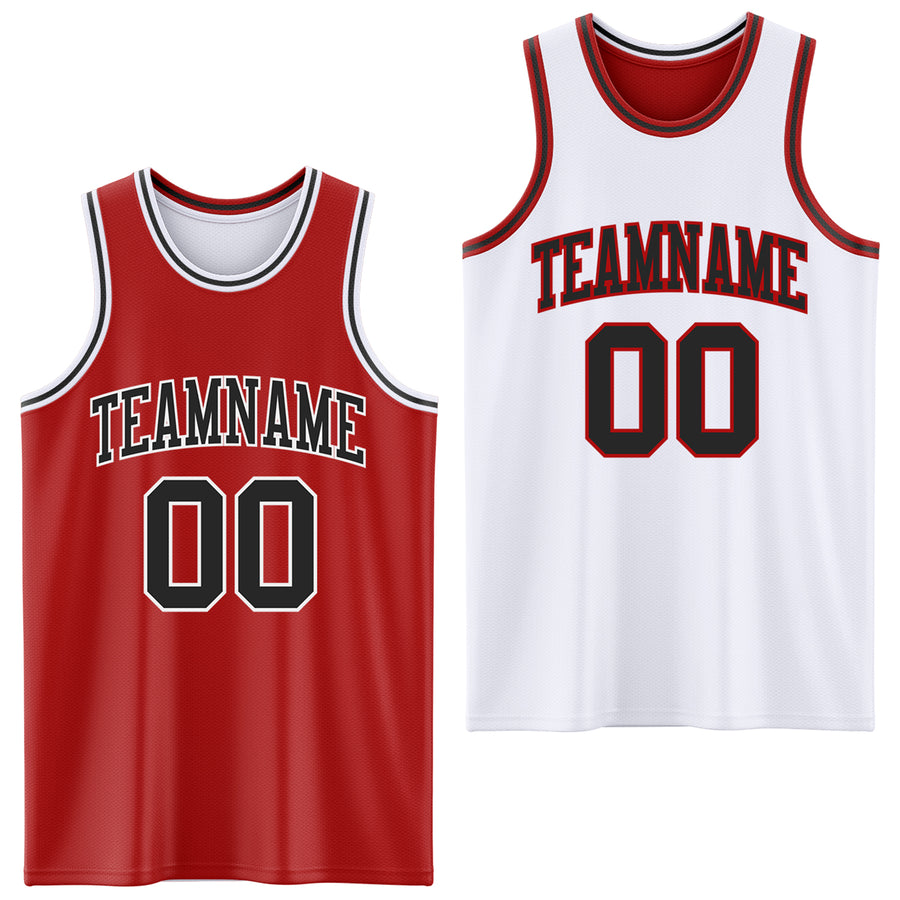 Custom Red Black-White Reversible Double Side Sublimation Basketball Suit Jersey