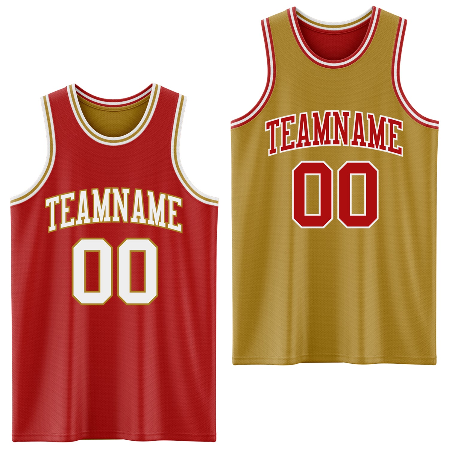 Custom Red White-Old Gold Reversible Double Side Sublimation Basketball Suit Jersey