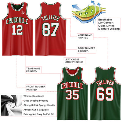 Custom Red White-Green Reversible Double Side Sublimation Basketball Suit Jersey