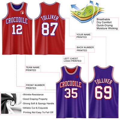 Custom Red White-Purple Reversible Double Side Sublimation Basketball Suit Jersey