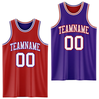 Custom Red White-Purple Reversible Double Side Sublimation Basketball Suit Jersey