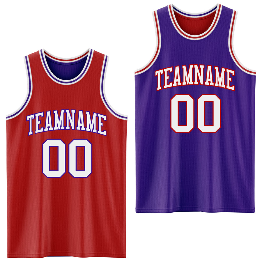 Custom Red White-Purple Reversible Double Side Sublimation Basketball Suit Jersey