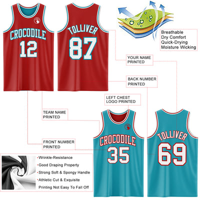 Custom Red White-Teal Reversible Double Side Sublimation Basketball Suit Jersey