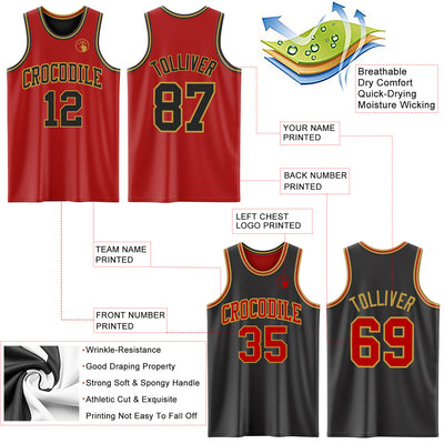 Custom Red Black-Old Gold Reversible Double Side Sublimation Basketball Suit Jersey