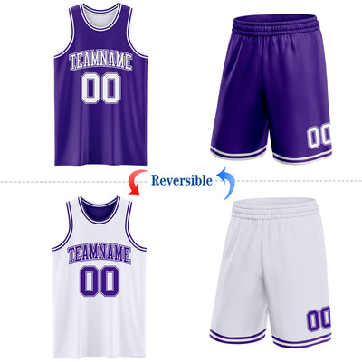 Custom Purple White Reversible Double Side Sublimation Basketball Suit Jersey