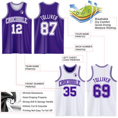 Custom Purple White Reversible Double Side Sublimation Basketball Suit Jersey