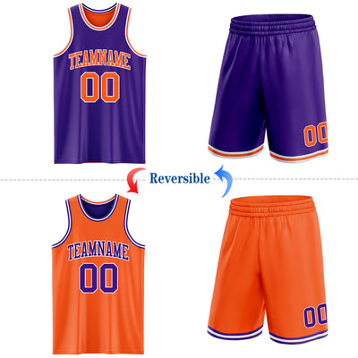 Custom Purple Orange-White Reversible Double Side Sublimation Basketball Suit Jersey