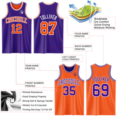 Custom Purple Orange-White Reversible Double Side Sublimation Basketball Suit Jersey
