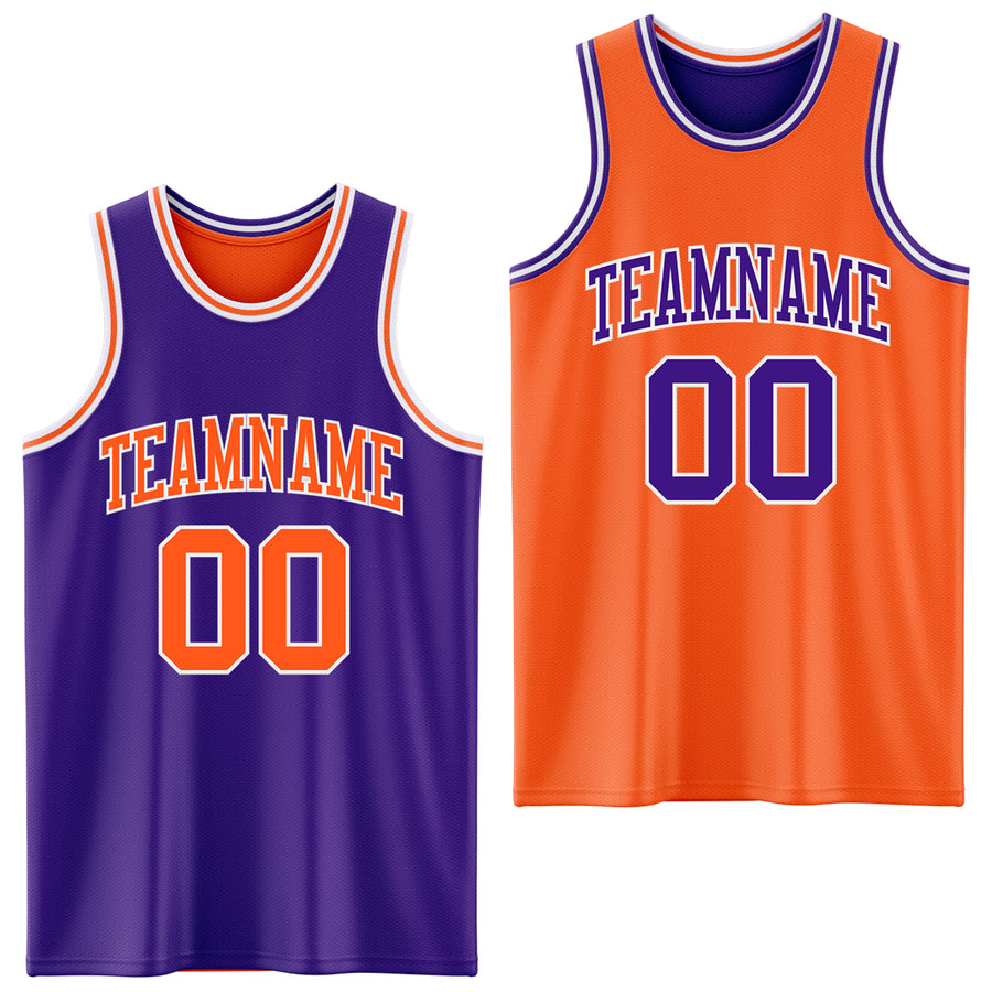 Custom Purple Orange-White Reversible Double Side Sublimation Basketball Suit Jersey