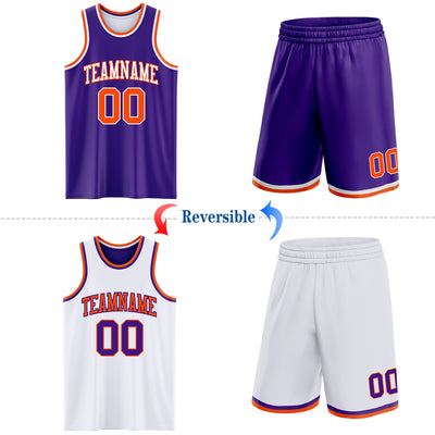 Custom Purple Orange-White Reversible Double Side Sublimation Basketball Suit Jersey