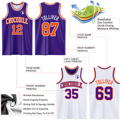 Custom Purple Orange-White Reversible Double Side Sublimation Basketball Suit Jersey