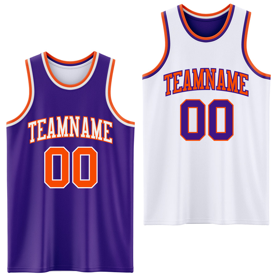 Custom Purple Orange-White Reversible Double Side Sublimation Basketball Suit Jersey