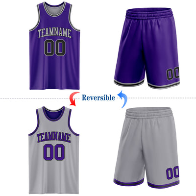 Custom Purple Black-Gray Reversible Double Side Sublimation Basketball Suit Jersey