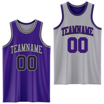 Custom Purple Black-Gray Reversible Double Side Sublimation Basketball Suit Jersey