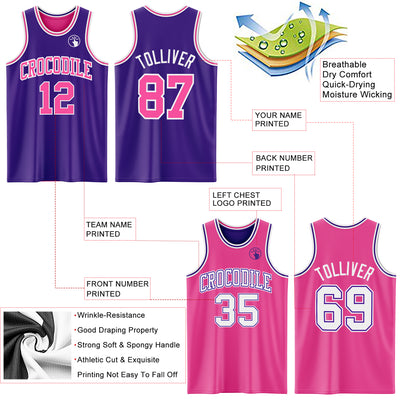 Custom Purple Pink-White Reversible Double Side Sublimation Basketball Suit Jersey