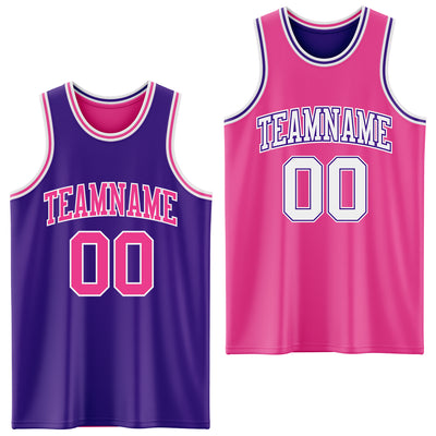 Custom Purple Pink-White Reversible Double Side Sublimation Basketball Suit Jersey