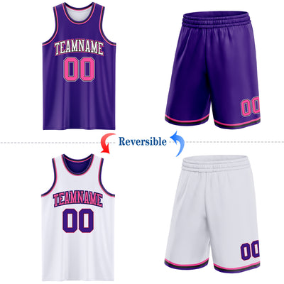 Custom Purple Pink Black-White Reversible Double Side Sublimation Basketball Suit Jersey
