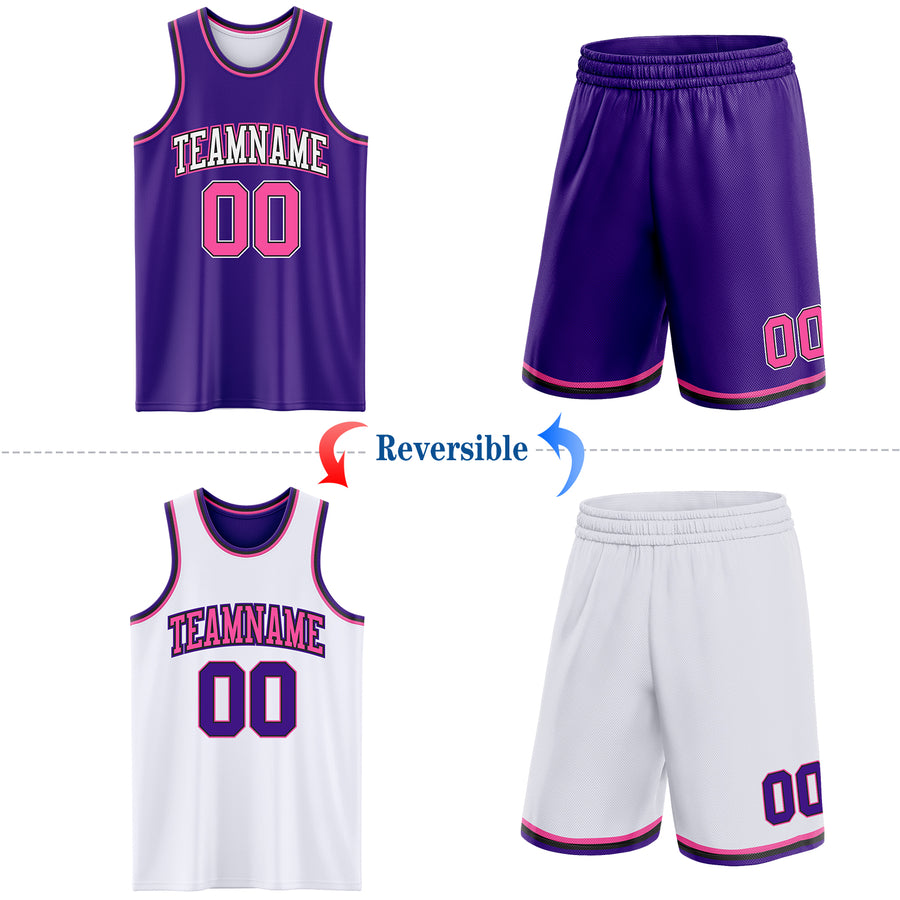 Custom Purple Pink Black-White Reversible Double Side Sublimation Basketball Suit Jersey