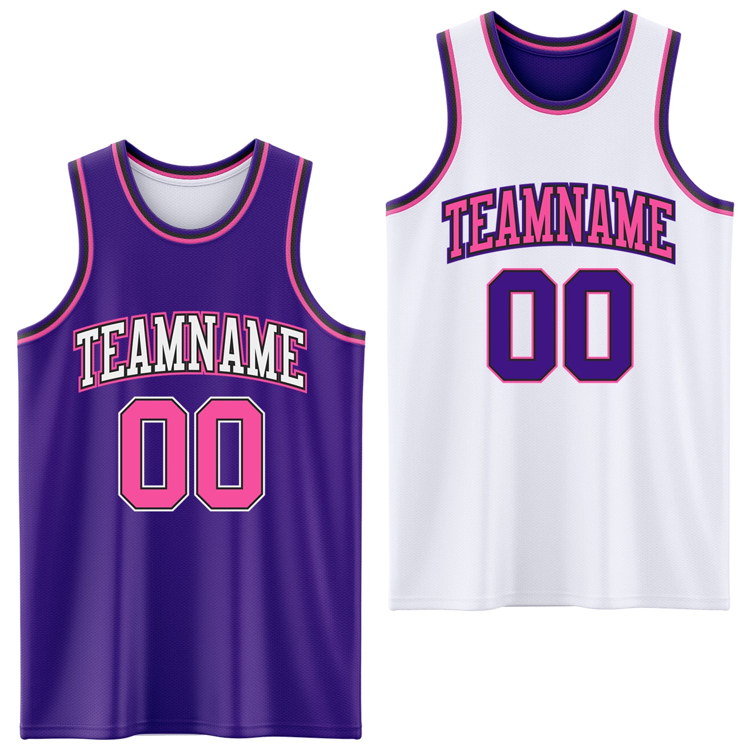 Custom Purple Pink Black-White Reversible Double Side Sublimation Basketball Suit Jersey