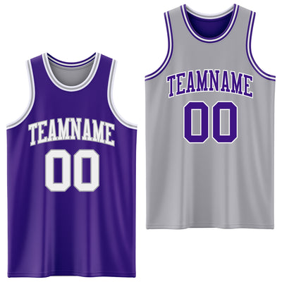 Custom Purple White-Gray Reversible Double Side Sublimation Basketball Suit Jersey