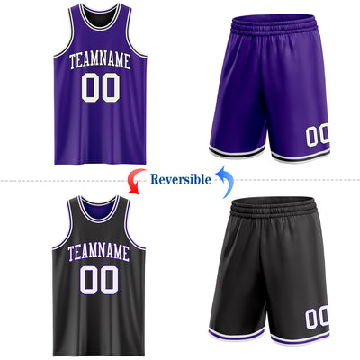Custom Purple White-Black Reversible Double Side Sublimation Basketball Suit Jersey