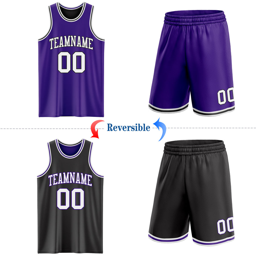 Custom Purple White-Black Reversible Double Side Sublimation Basketball Suit Jersey