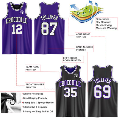 Custom Purple White-Black Reversible Double Side Sublimation Basketball Suit Jersey