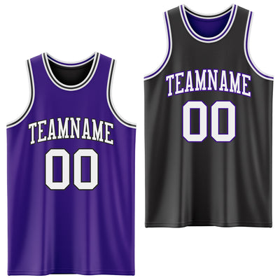 Custom Purple White-Black Reversible Double Side Sublimation Basketball Suit Jersey