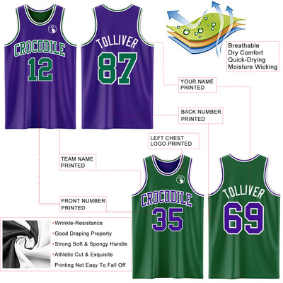 Custom Purple Kelly Green-White Reversible Double Side Sublimation Basketball Suit Jersey