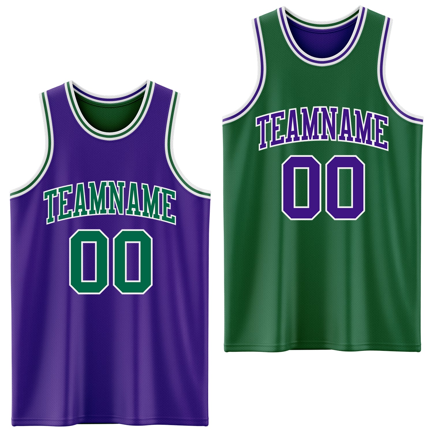 Custom Purple Kelly Green-White Reversible Double Side Sublimation Basketball Suit Jersey