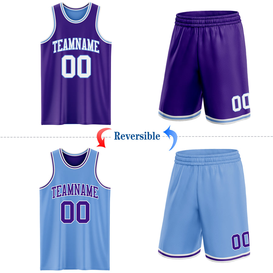 Custom Purple White-Light Blue Reversible Double Side Sublimation Basketball Suit Jersey