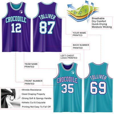 Custom Purple White-Teal Reversible Double Side Sublimation Basketball Suit Jersey