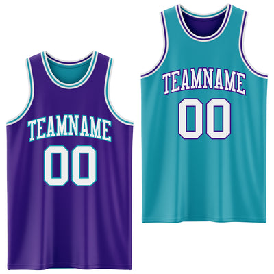 Custom Purple White-Teal Reversible Double Side Sublimation Basketball Suit Jersey