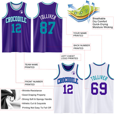 Custom Purple Teal-White Reversible Double Side Sublimation Basketball Suit Jersey