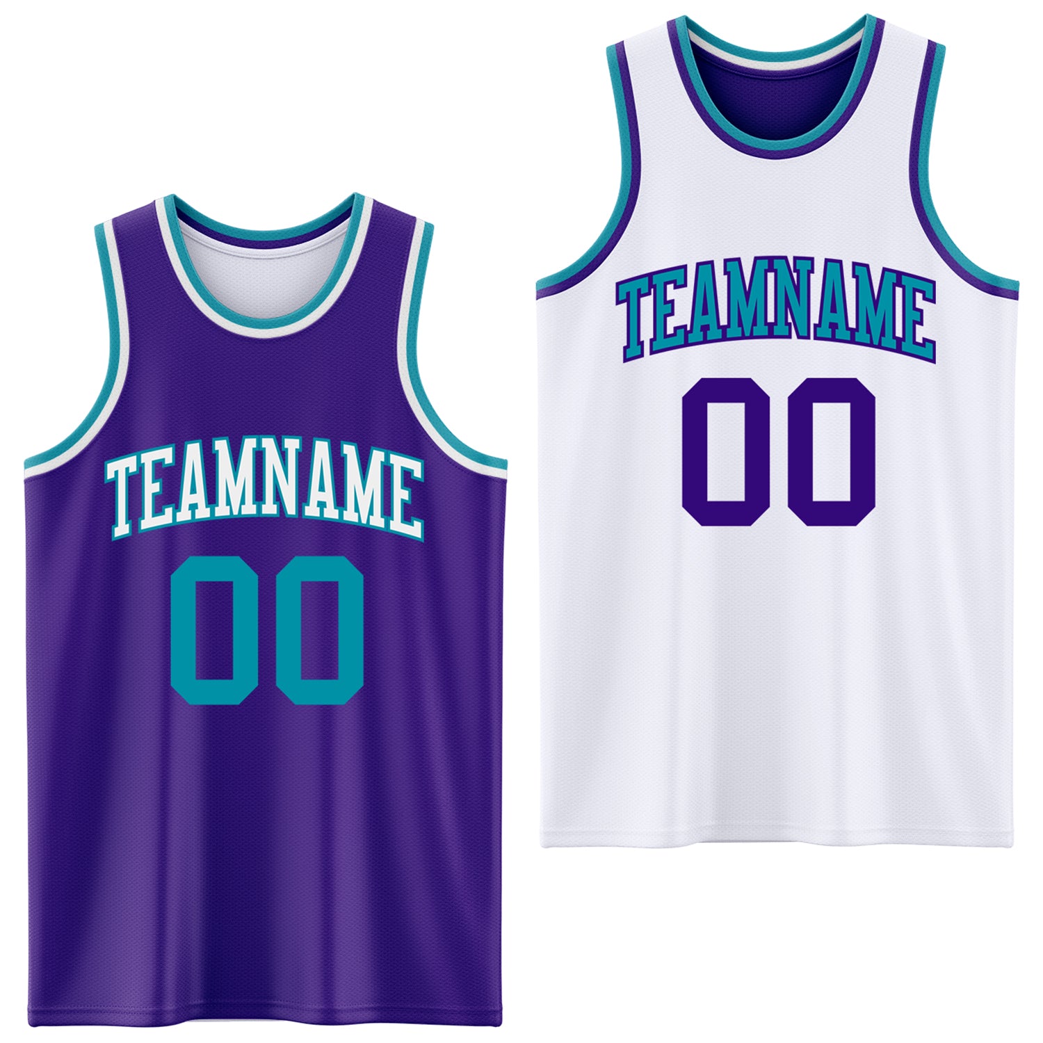 Custom Purple Teal-White Reversible Double Side Sublimation Basketball Suit Jersey