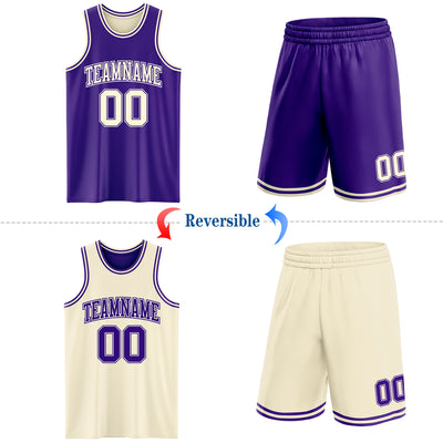 Custom Reversible Purple Cream Double Side Sublimation Basketball Suit Jersey
