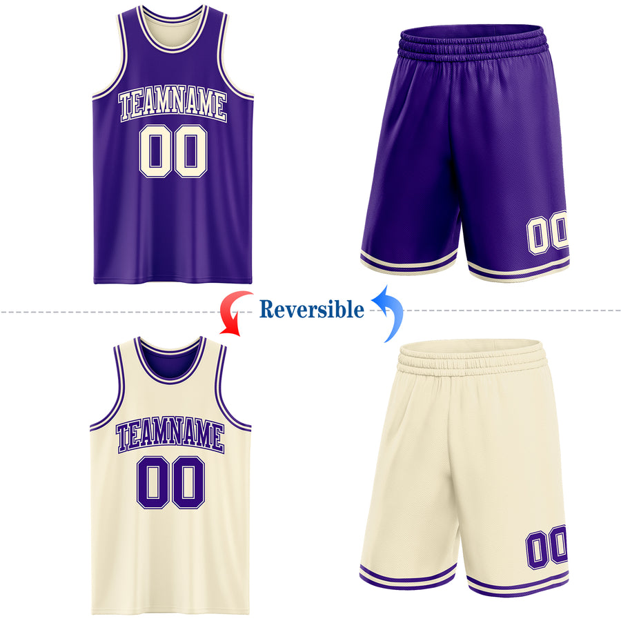 Custom Reversible Purple Cream Double Side Sublimation Basketball Suit Jersey