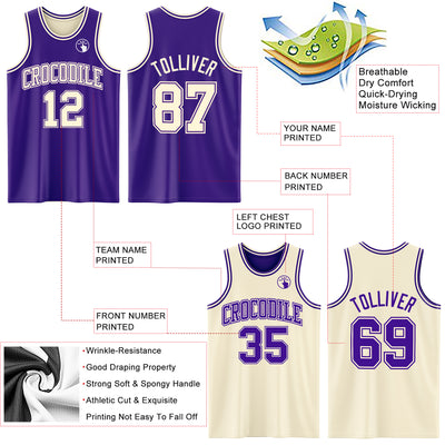 Custom Reversible Purple Cream Double Side Sublimation Basketball Suit Jersey