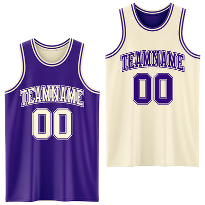 Custom Reversible Purple Cream Double Side Sublimation Basketball Suit Jersey