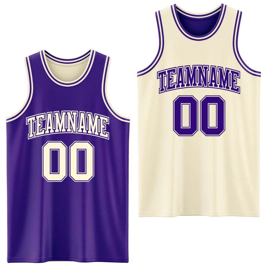 Custom Reversible Purple Cream Double Side Sublimation Basketball Suit Jersey