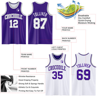 Custom Reversible Purple White-Gray Double Side Sublimation Basketball Suit Jersey