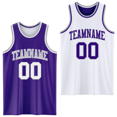 Custom Reversible Purple White-Gray Double Side Sublimation Basketball Suit Jersey
