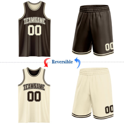 Custom Reversible Brown Cream Double Side Sublimation Basketball Suit Jersey