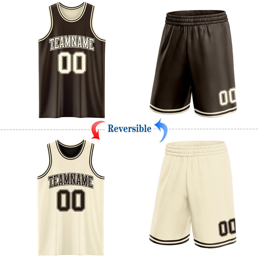 Custom Reversible Brown Cream Double Side Sublimation Basketball Suit Jersey